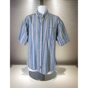Levis Dockers Shirt L Blue Striped Chambray Short Sleeve Button Down Collared